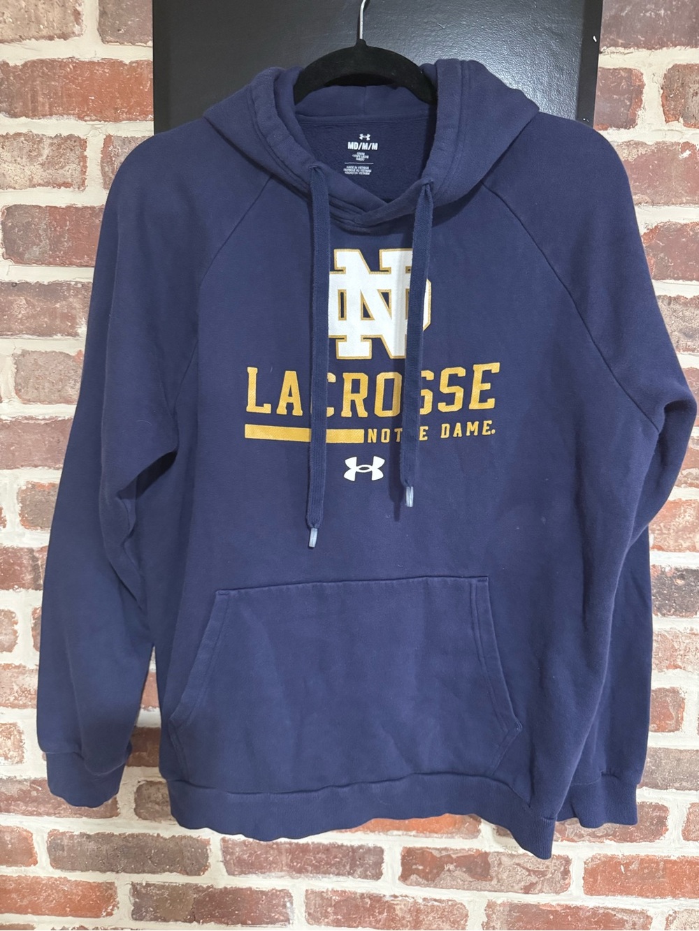 Under Armour Navy and Gold Notre Dame Lacrosse Pullover Hoodie